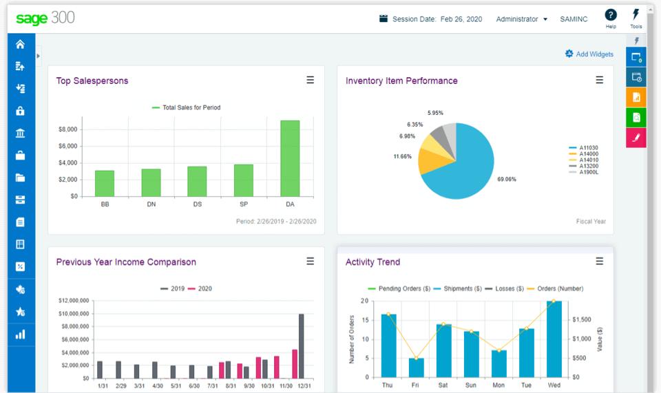 Sage 300 dashboard